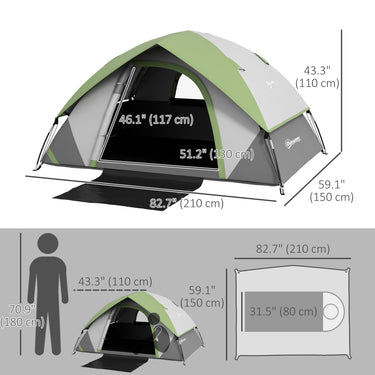Outsunny 3000mm Waterproof Camping Tent for 2 Man, with Sewn-in Groundsheet and Carry Bag, Grey and Green