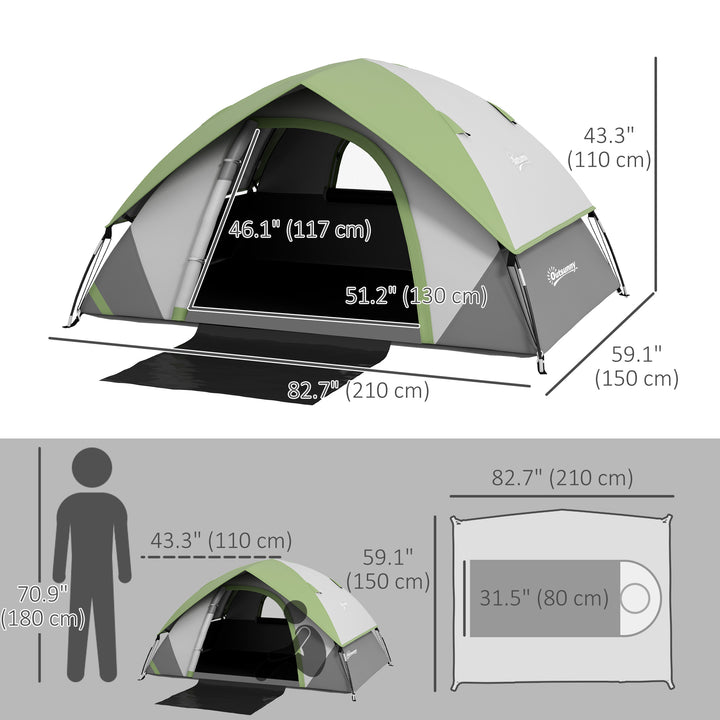 Outsunny 3000mm Waterproof Camping Tent for 2 Man, with Sewn-in Groundsheet and Carry Bag, Grey and Green