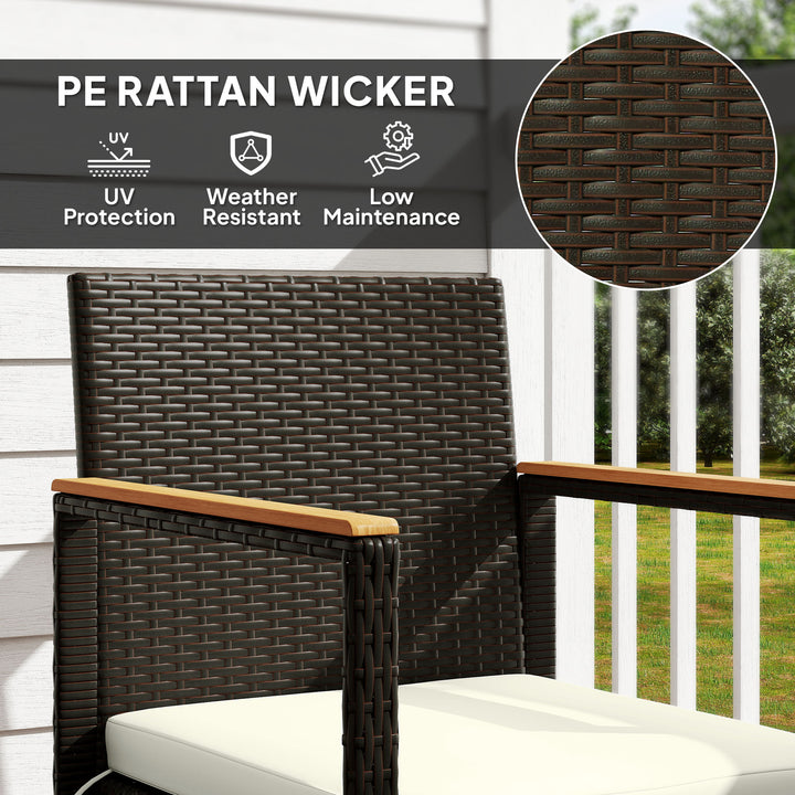 Outsunny 3 Pieces Wicker Patio Furniture Set, Rattan Bistro Set w/ Acacia Wood Table & Removable Cushions, Dark Blue