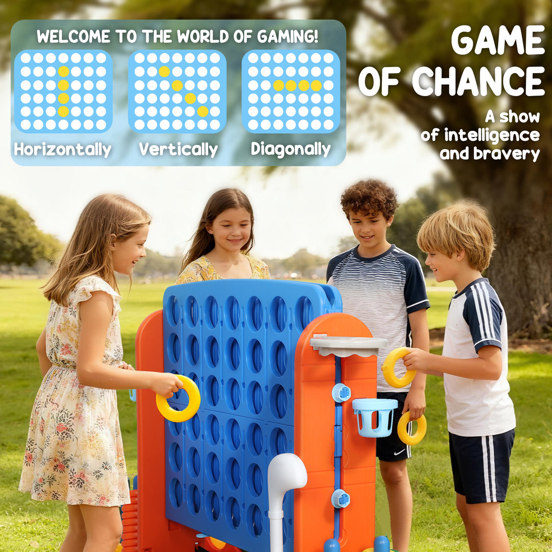 Qaba 4 in 1 Kids Jumbo Connect 4 Game Set with Basketball, Ring Toss, Golf, for Kids, Family, Indoor & Outdoor