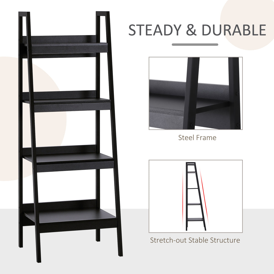 HOMCOM Set of 2, 4 Tier Ladder Shelf Bookcase, Multi-Use Display Rack, Storage Shelving Unit Display Stand, Flower Plant Stand, Home Office Furniture, Black