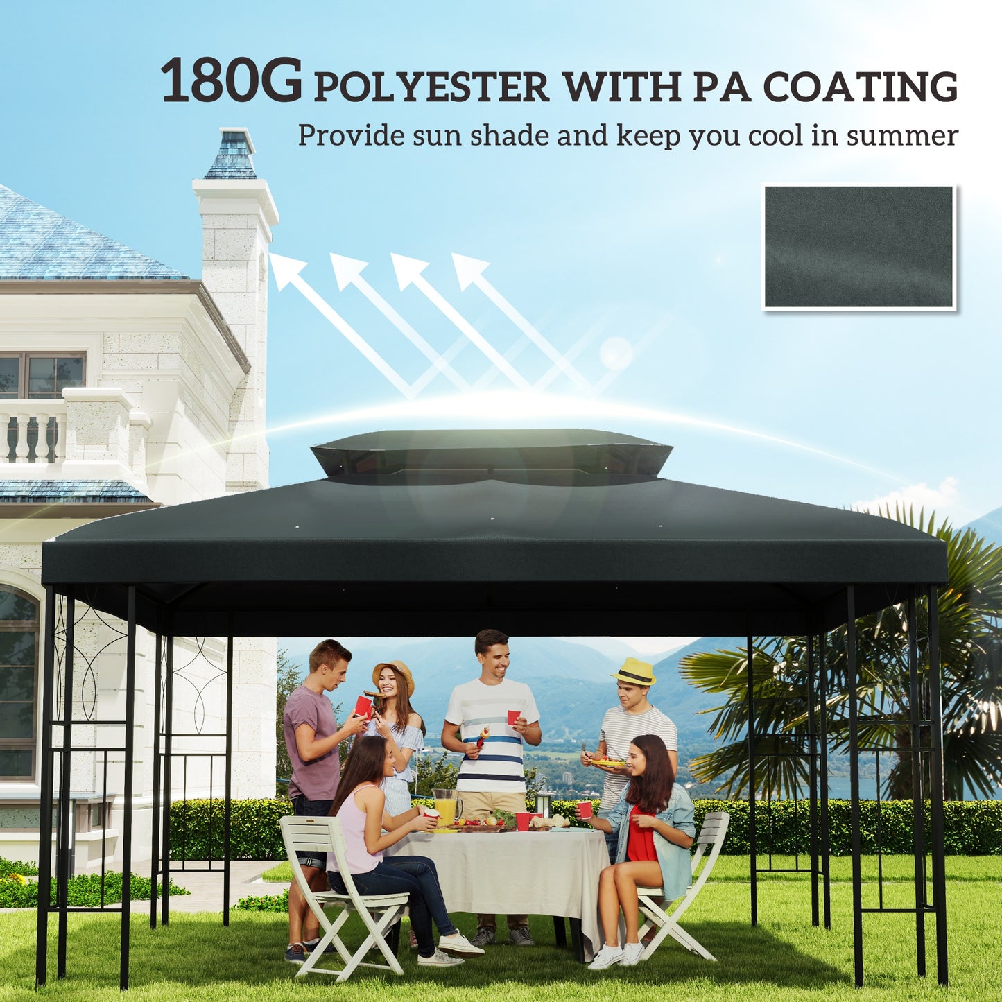 Outsunny 13' x 10' Gazebo Replacement Canopy, 2 Tier Top Roof Garden Pavilion UV Cover, Brown (TOP ONLY)