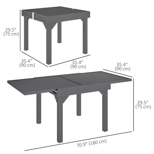 Outsunny 35"-71"  Extendable Aluminium Outdoor Dining Table, Slatted Top Patio Table for 4-6 Person, for Garden, Backyard, Grey
