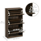 HOMCOM Shoe Storage Cabinet Organizer for 18 Pairs of Shoes with 3 Flip Drawers and Adjustable Shelves, Walnut
