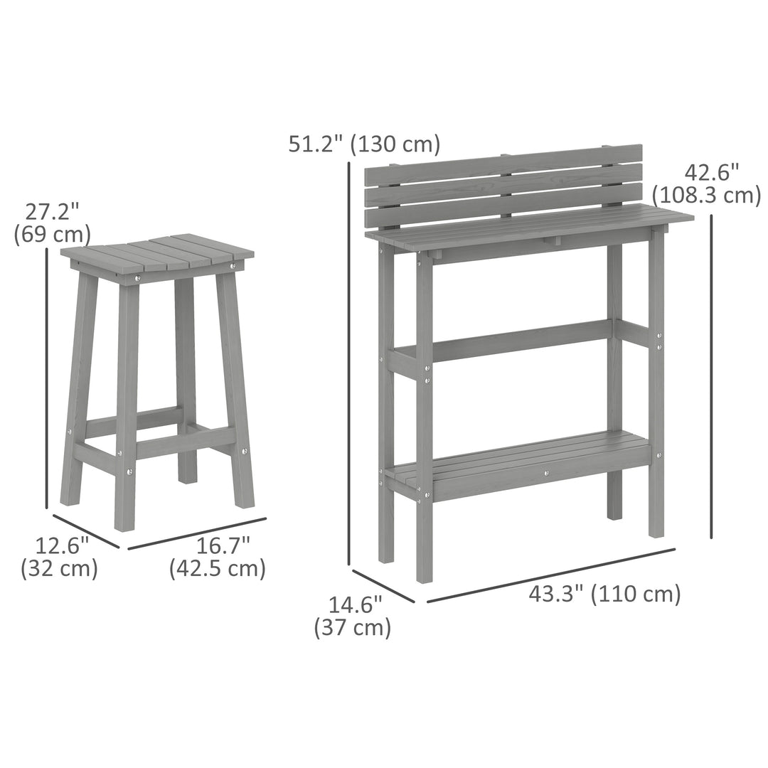 Outsunny 3 Piece Patio Bar Set with 43"H Bar Table and 2 Bar Stools, for Balcony, Backyard, Porch