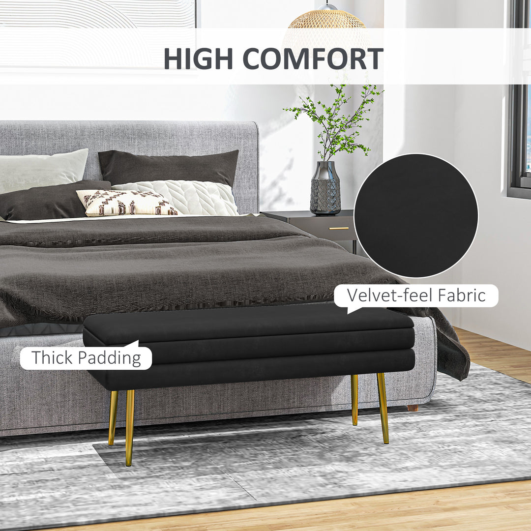 HOMCOM 39" Storage Ottoman, Velvet End of Bed Bench with Steel Legs, Foot Stool with Storage for Bedroom, Living Room, Pink