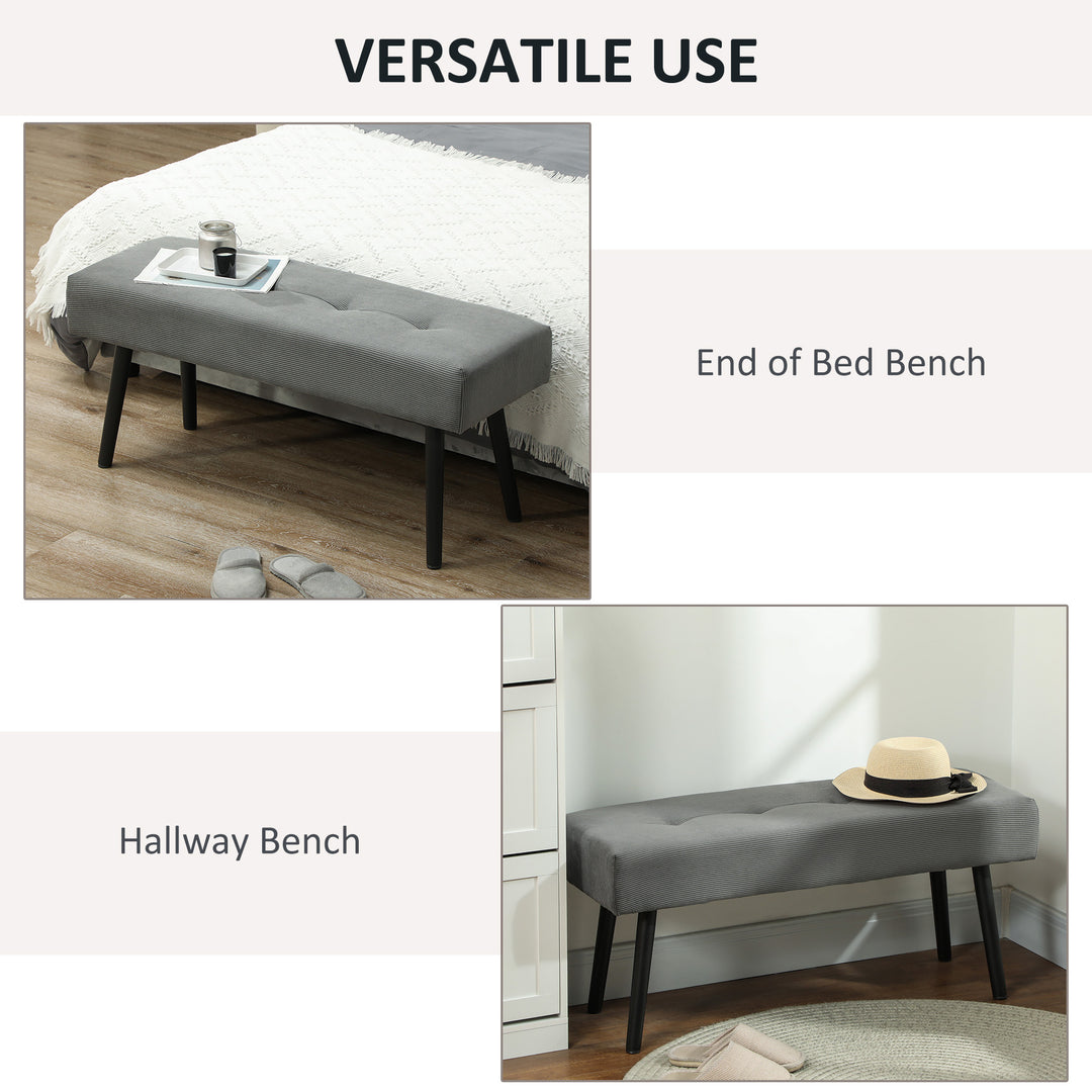 HOMCOM 39" Upholstered Ottoman Bench, Corduroy Entryway Bedroom Bench with Padded Seat and Steel Legs for Bedroom, Green