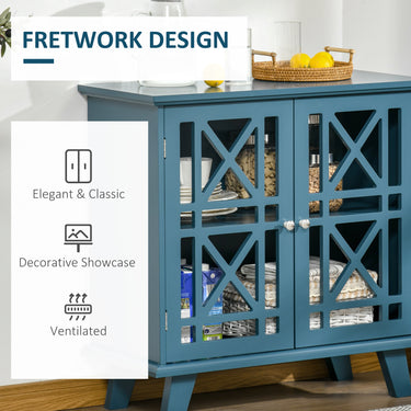 HOMCOM Storage Cabinet with Fretwork Doors and Shelf, Modern Freestanding Sideboard, Buffet, Blue