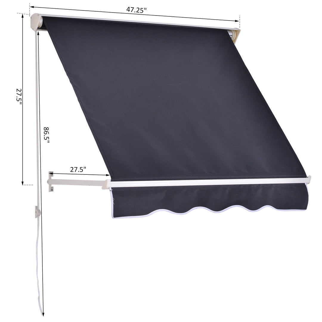 Outsunny 4' x 2.3' Retractable Window Door Awning Patio Canopy Outdoor Sun Shade Shelter Dark Grey