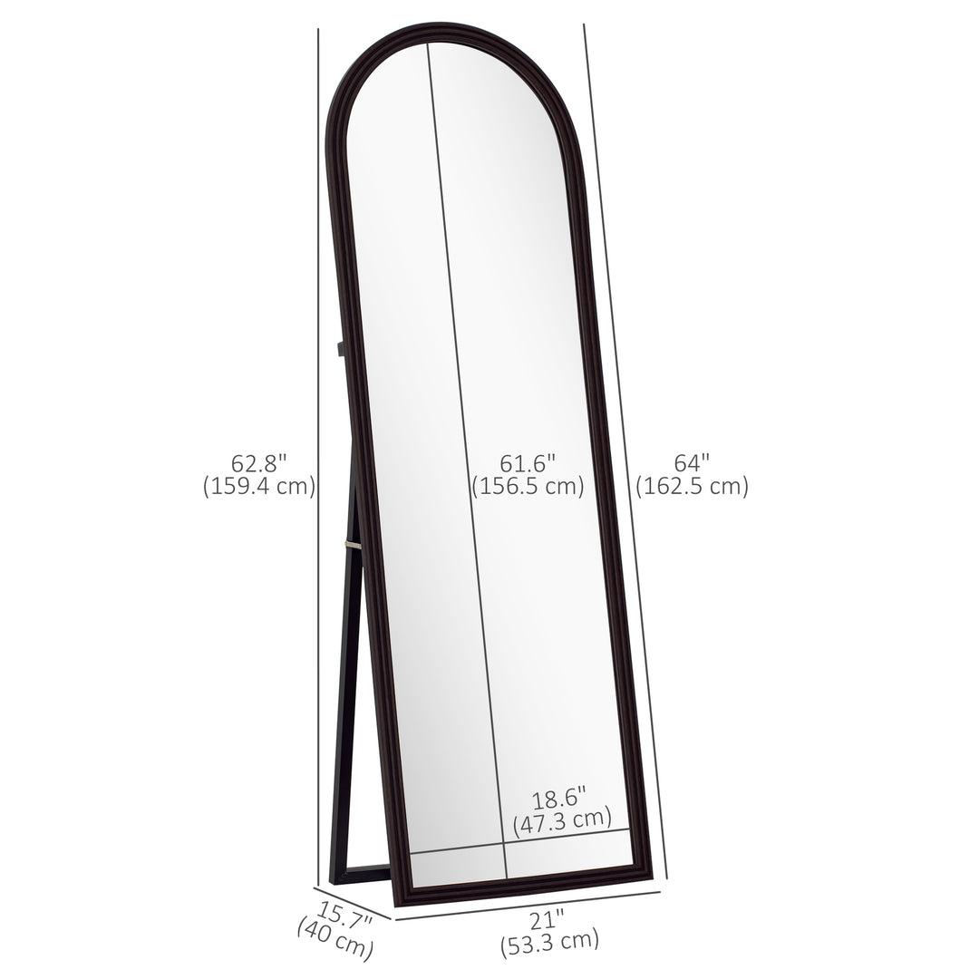 HOMCOM 64" x 21" Full Length Mirror, Free Standing, Leaning or Wall, Arched Full Body Mirror with Faux Stone Frame, Beige