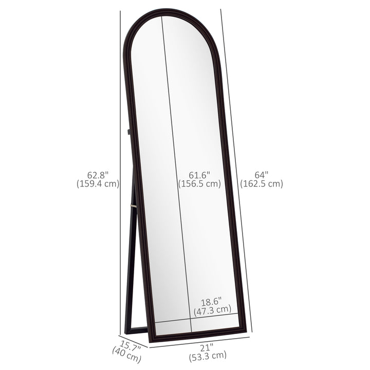 HOMCOM 64" x 21" Full Length Mirror, Free Standing, Leaning or Wall, Arched Full Body Mirror with Faux Stone Frame, Beige