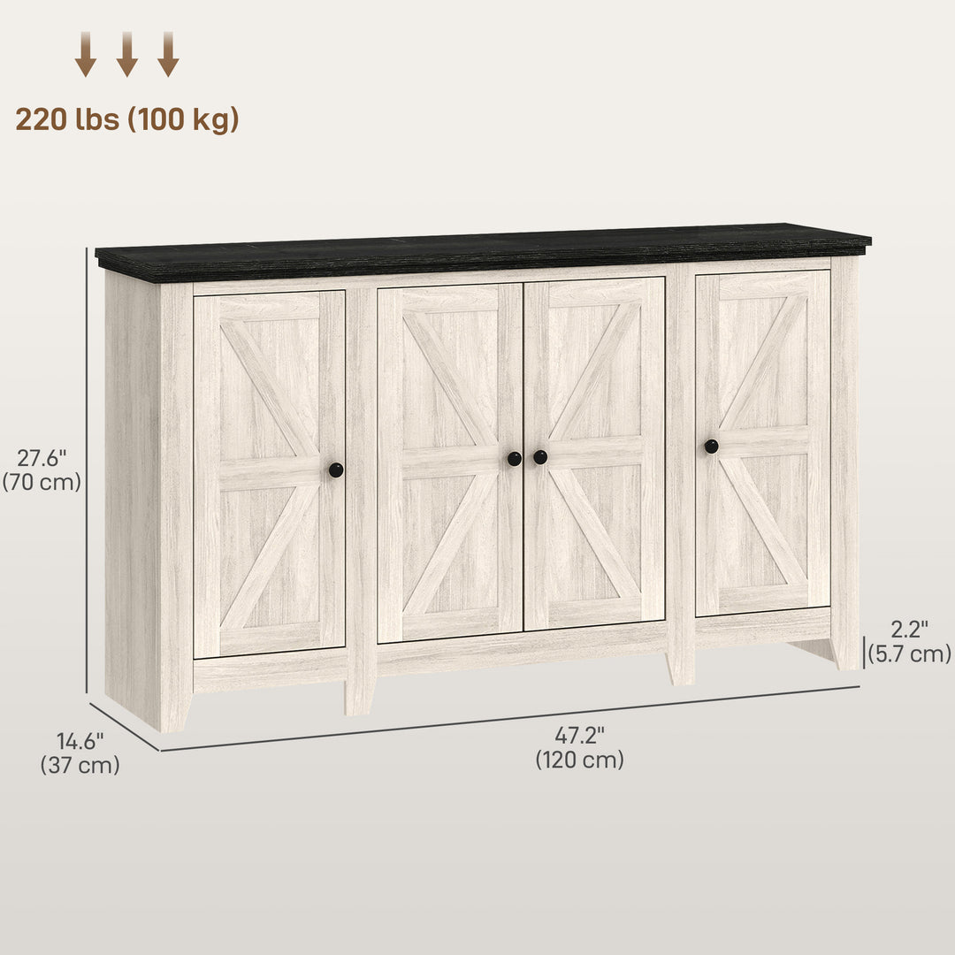 HOMCOM Rustic Sideboard, Buffet Cabinet with Adjustable Shelves for Living Room, Dining Room, Entryway, White Wood Grain