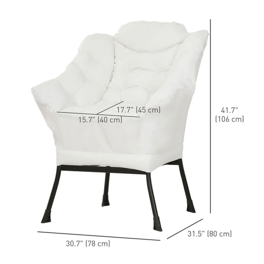 HOMCOM Modern Accent Chair, Armchair with Side Pockets and Solid Steel Legs, Comfy Reading Chair for Living Room, Cream White