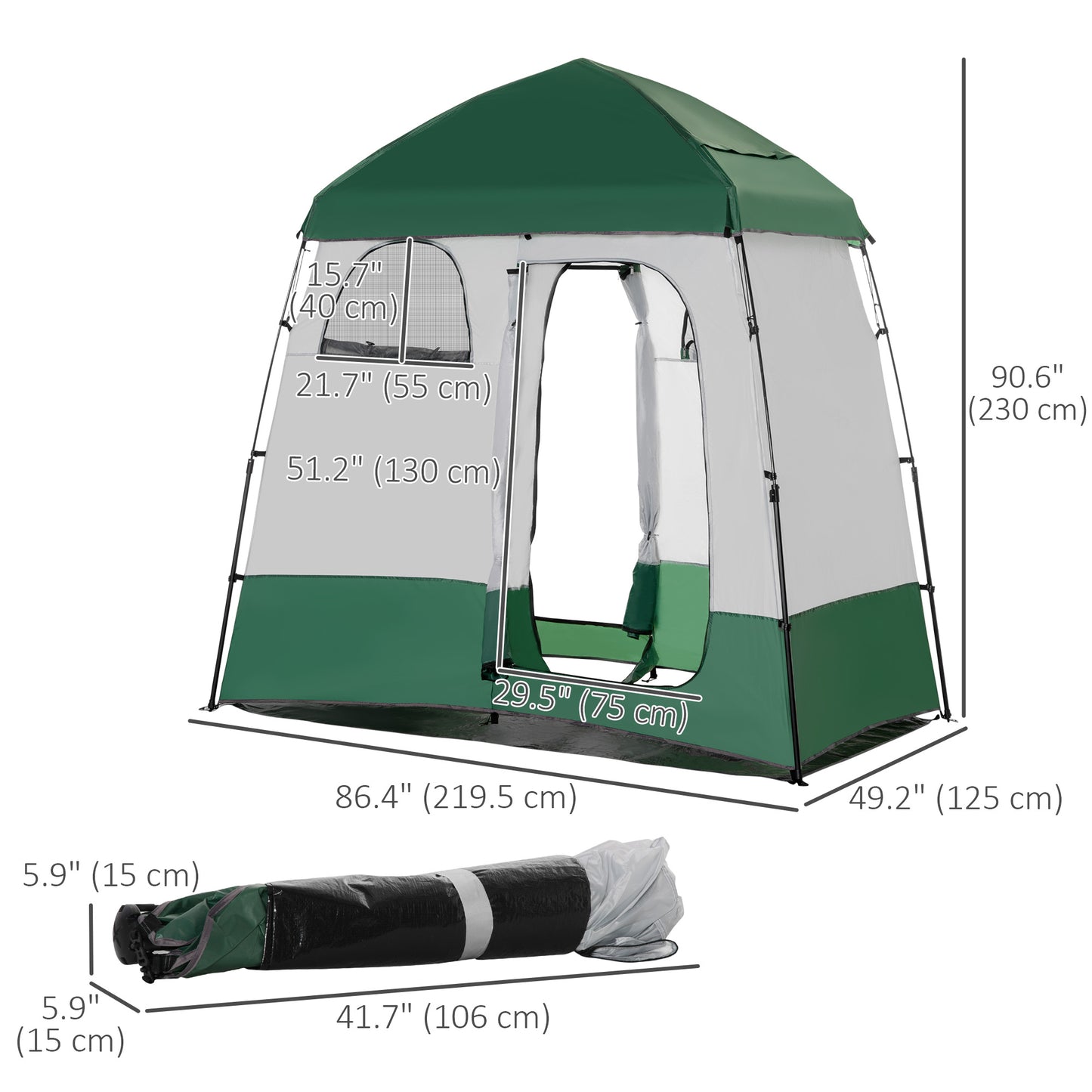 Outsunny Outdoor Portable Pop Up Shower Tent Changing Tent Privacy Enclosure with 2 Rooms, Shower Bag, Floor for Camping, Black