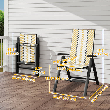Outsunny Outdoor Wicker Chairs Set of 2 with 5-Position Adjustable Backrest, Armrest, Steel Frame, Orange