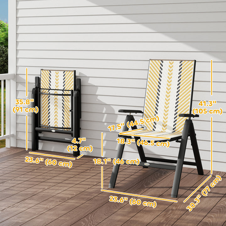 Outsunny Outdoor Wicker Chairs Set of 2 with 5-Position Adjustable Backrest, Armrest, Steel Frame, Orange