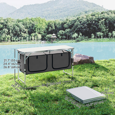 Outsunny Outdoor Aluminum Folding Picnic Table Height Adjustable with Storage Organizer BBQ Camping