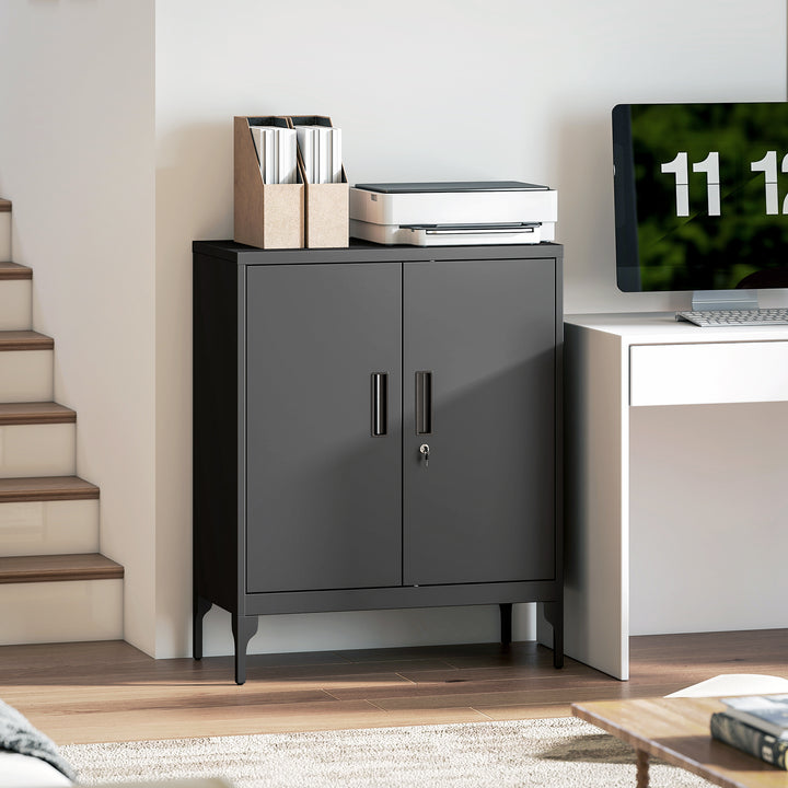 HOMCOM Office Storage Cabinet with Lock, Filing Cabinet with Adjustable Shelves and Doors for Home Office, Garage, White