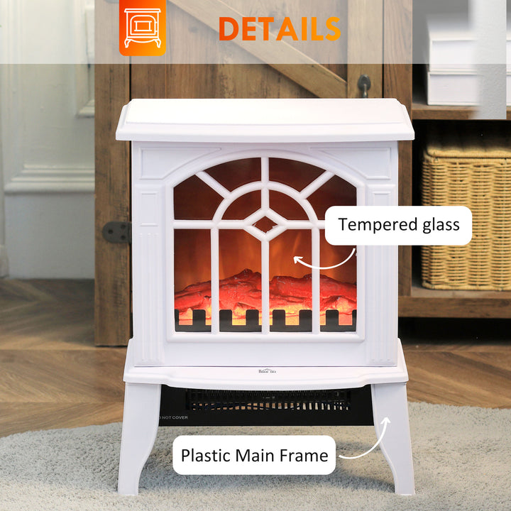 HOMCOM Electric Fireplace Heater, Freestanding Fireplace Stove with Realistic Flame and Overheat Protection, 750W/1500W, White