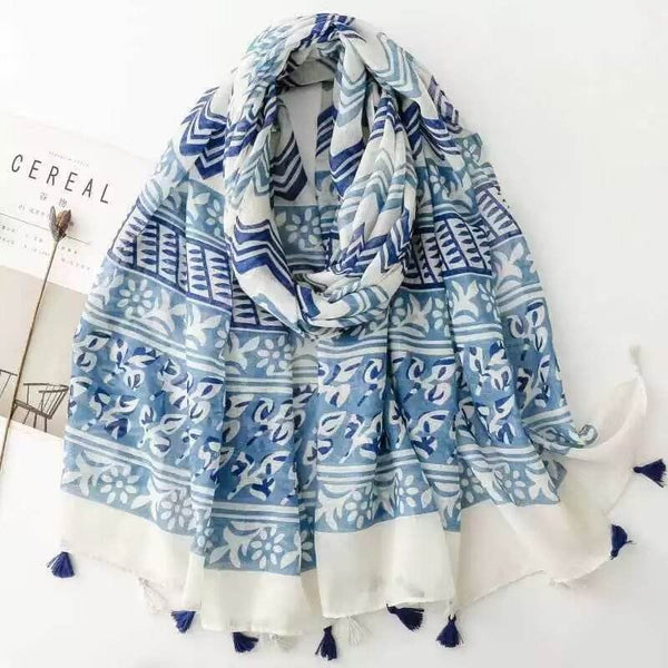 Aarniva Ethnic Jersey Shawl | Long Leaf Print Wrap Scarf | Breathable Quick-Dry Fabric | Sunshade Travel Hijab