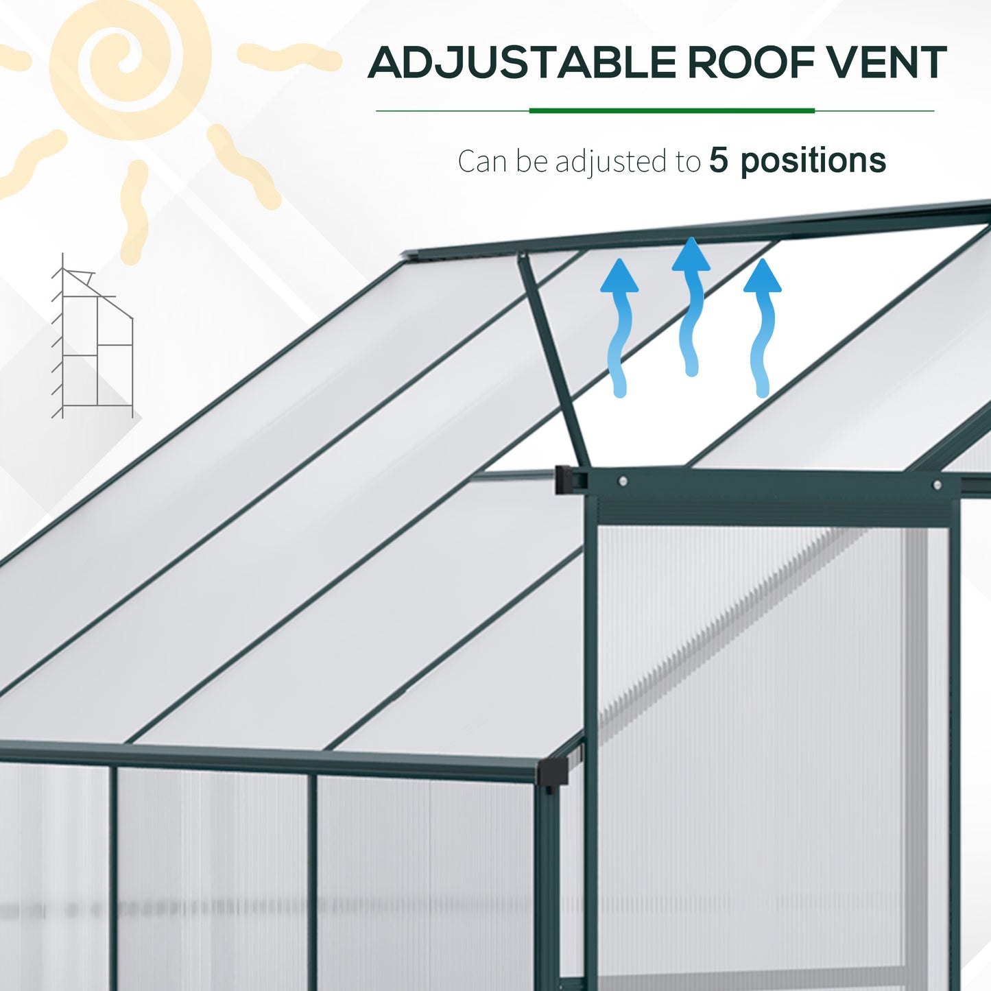 Outsunny Walk-In Garden Greenhouse Aluminum Polycarbonate with Roof Vent for Plants Herbs Vegetables 8' x 4' x 7' Silver