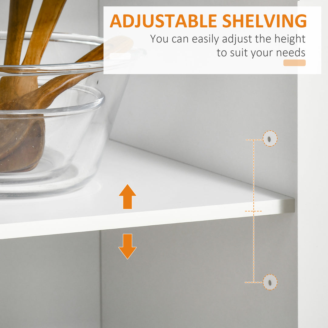 HOMCOM Rolling Kitchen Island with Storage Drawers, Kitchen Cart with Rubber Wood Top, Cabinet & Towel Rack, White