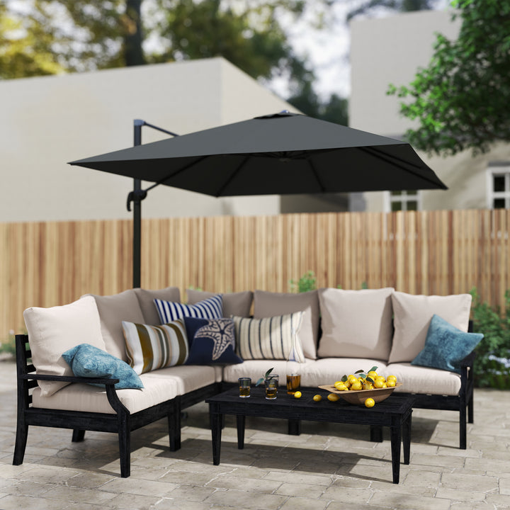 Outsunny 8 FT Aluminium Cantilever Patio Umbrella with 360° Rotation, Cross Base, Crank and Tilt for Garden, Patio, Dark Grey