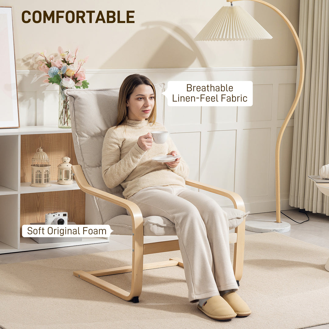 HOMCOM Modern Armchair, Upholstered Accent Chair with Curved Leg and Arm, Leisure Lounge Chair for Living Room, Light Grey