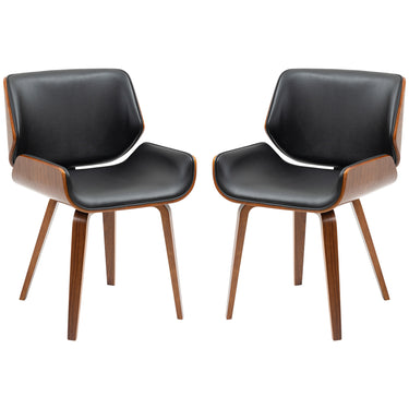 HOMCOM Dining Chairs Set of 2, PU Leather Kitchen Chairs with Upholstered Seats and Solid Wood Legs for Dining Room, Black