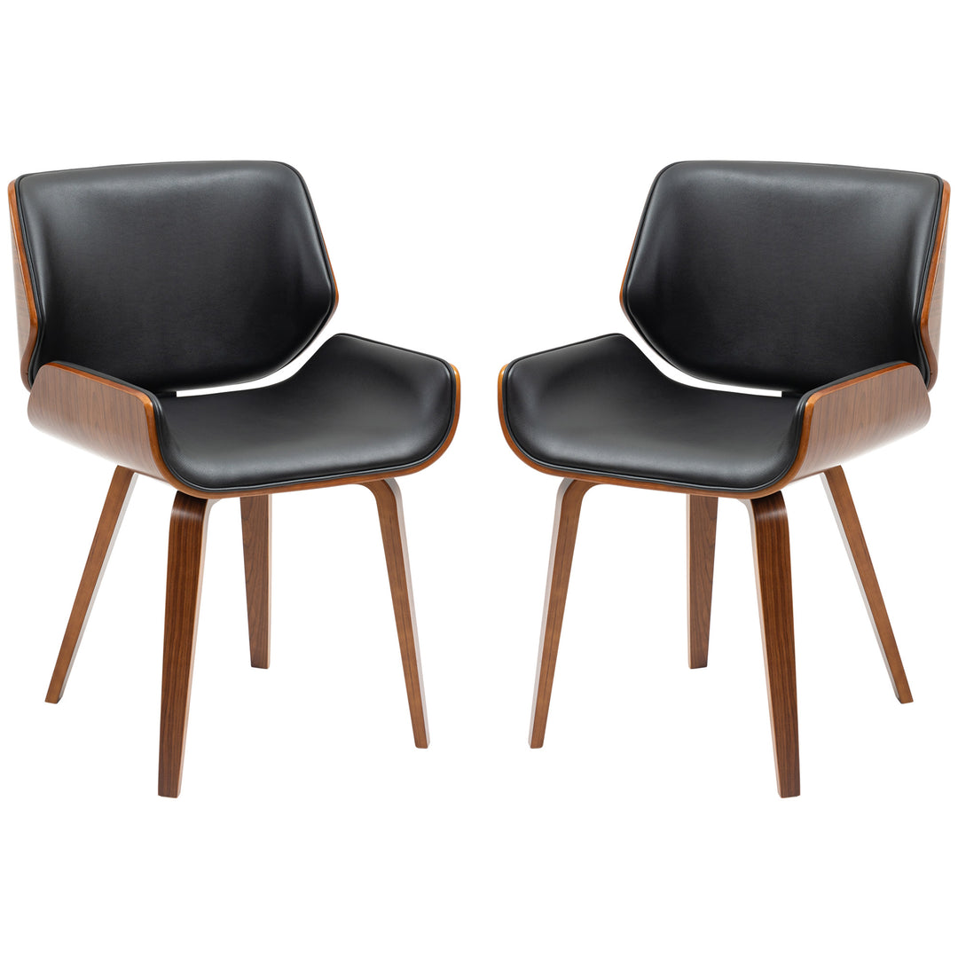 HOMCOM Dining Chairs Set of 2, PU Leather Kitchen Chairs with Upholstered Seats and Solid Wood Legs for Dining Room, Black