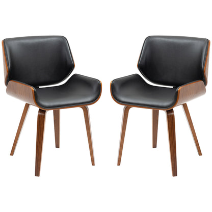 HOMCOM Dining Chairs Set of 2, PU Leather Kitchen Chairs with Upholstered Seats and Solid Wood Legs for Dining Room, Black
