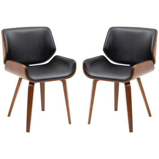 HOMCOM Dining Chairs Set of 2, PU Leather Kitchen Chairs with Upholstered Seats and Solid Wood Legs for Dining Room, Black