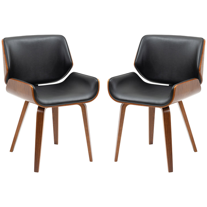 HOMCOM Dining Chairs Set of 2, PU Leather Kitchen Chairs with Upholstered Seats and Solid Wood Legs for Dining Room, Black