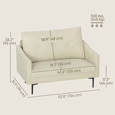 HOMCOM 2 Seater Sofa, Small Modern Couch with High-Resilience Foam, Thicken Padding, Button Tufted, Cream White