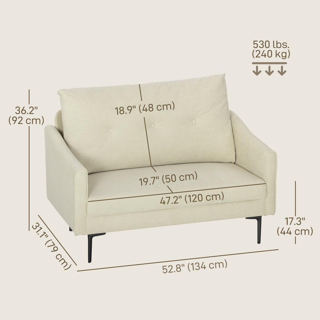 HOMCOM 2 Seater Sofa, Small Modern Couch with High-Resilience Foam, Thicken Padding, Button Tufted, Cream White