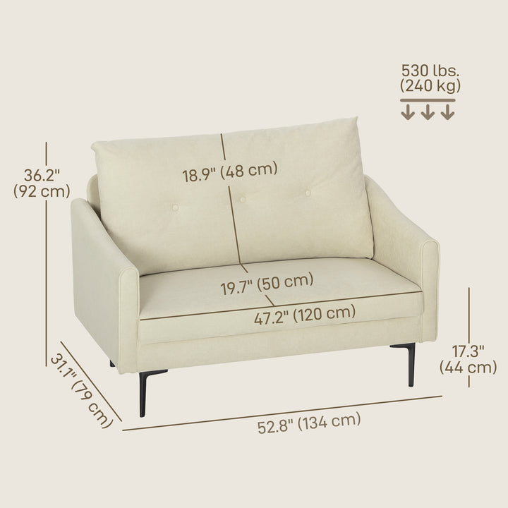HOMCOM 2 Seater Sofa, Small Modern Couch with High-Resilience Foam, Thicken Padding, Button Tufted, Cream White