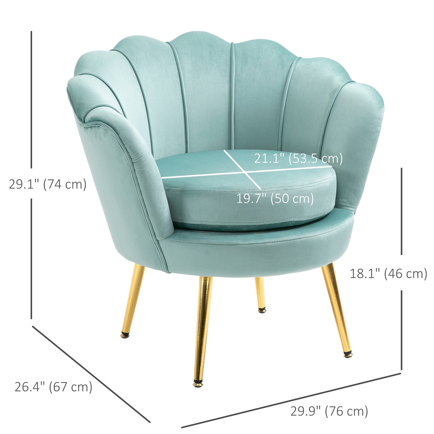 HOMCOM Modern Accent Chair, Velvet-Touch Fabric Leisure Club Chair with Gold Metal Legs for Bedroom, Blue