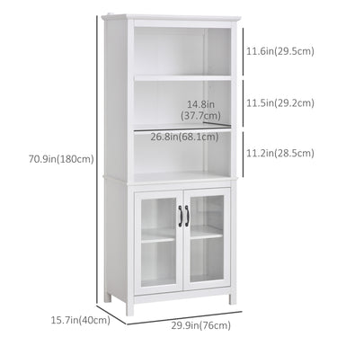 HOMCOM Multifunctional Storage Cabinet Bookcase with Adjustable Shelves Display Rack for Study, Kitchen, Living Room, White