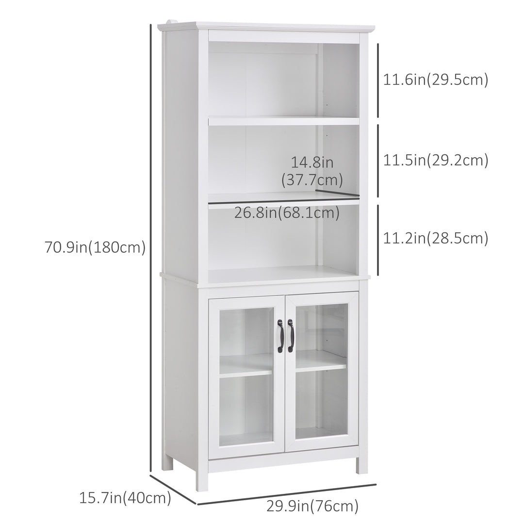 HOMCOM Multifunctional Storage Cabinet Bookcase with Adjustable Shelves Display Rack for Study, Kitchen, Living Room, White