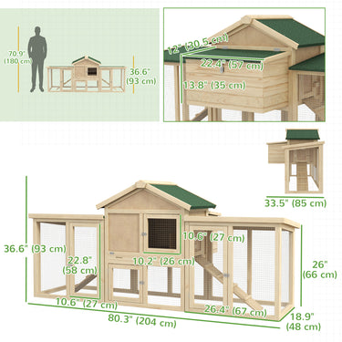 PawHut Wooden Chicken Coop, Outdoor Backyard Garden Large Rabbit Hutch with Nesting Box, Run, Ramp, Drawer