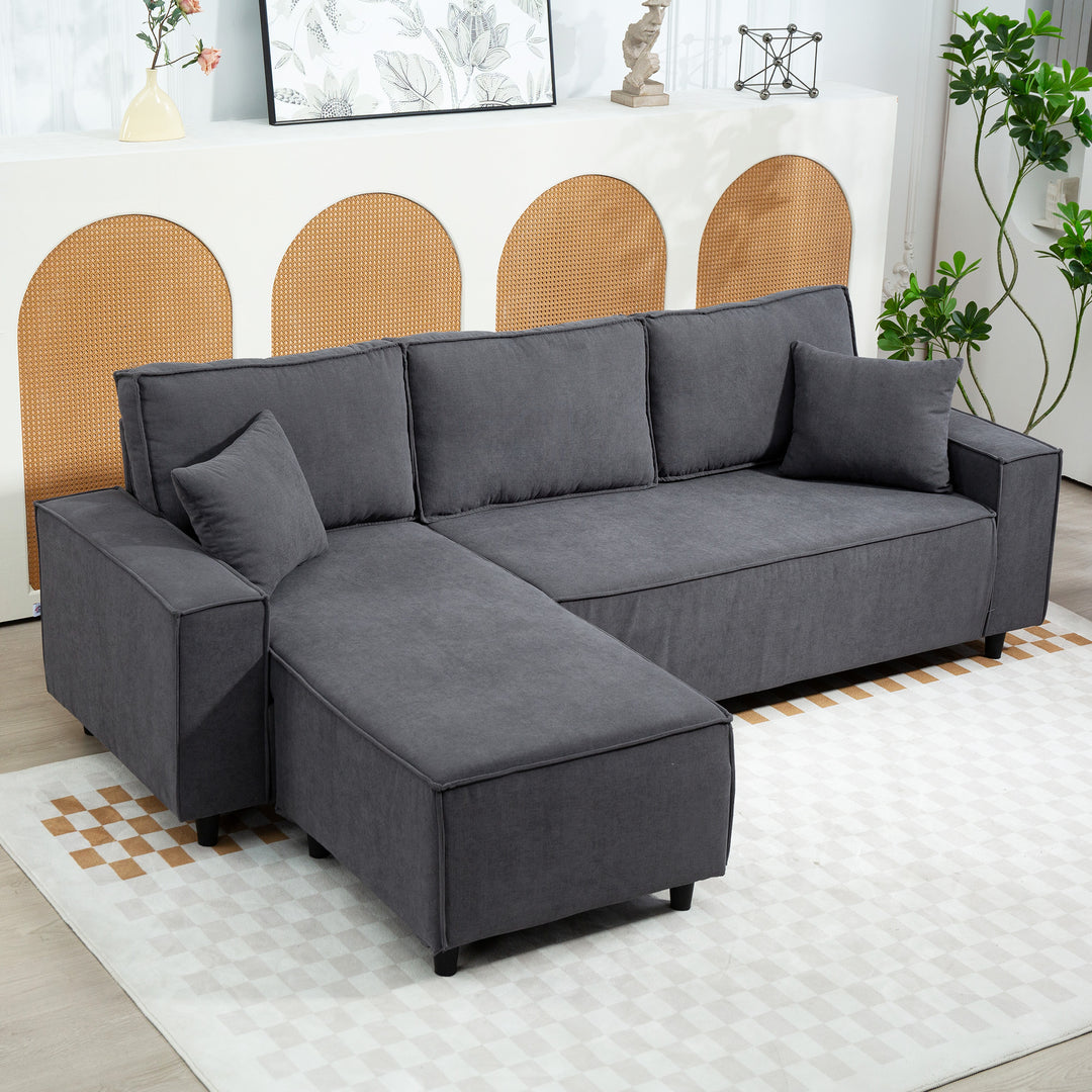 HOMCOM U Shape Couch with Double Chaise Lounge, Modern 4 Seater Sofa with Wooden Legs, Fabric Sofa for Living Room, Dark Grey