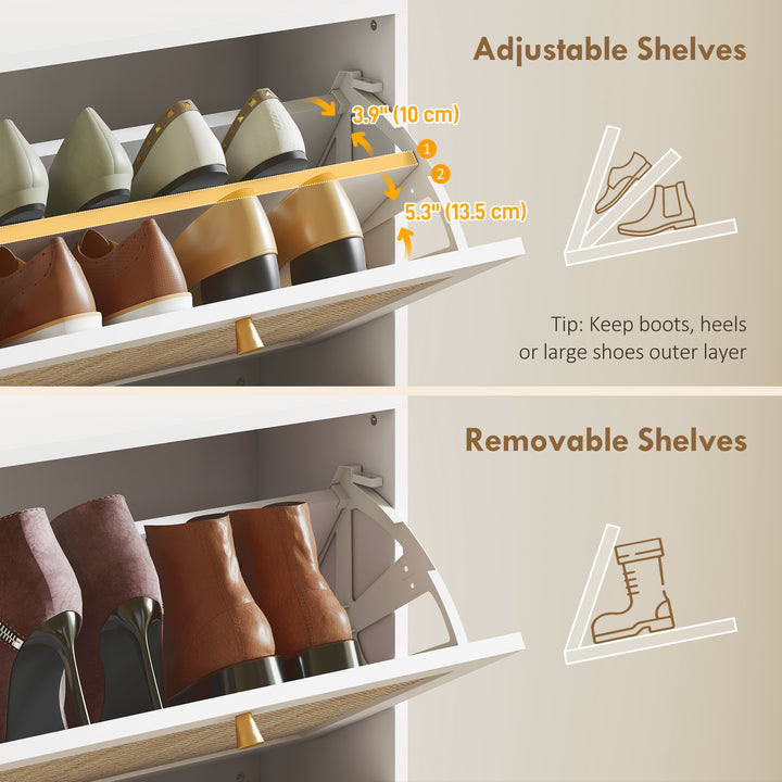 HOMCOM Rattan Shoe Storage Cabinet with 3 Flip Drawers and Adjustable Shelves, Entryway Shoe Cabinet for 18 Pairs, Black