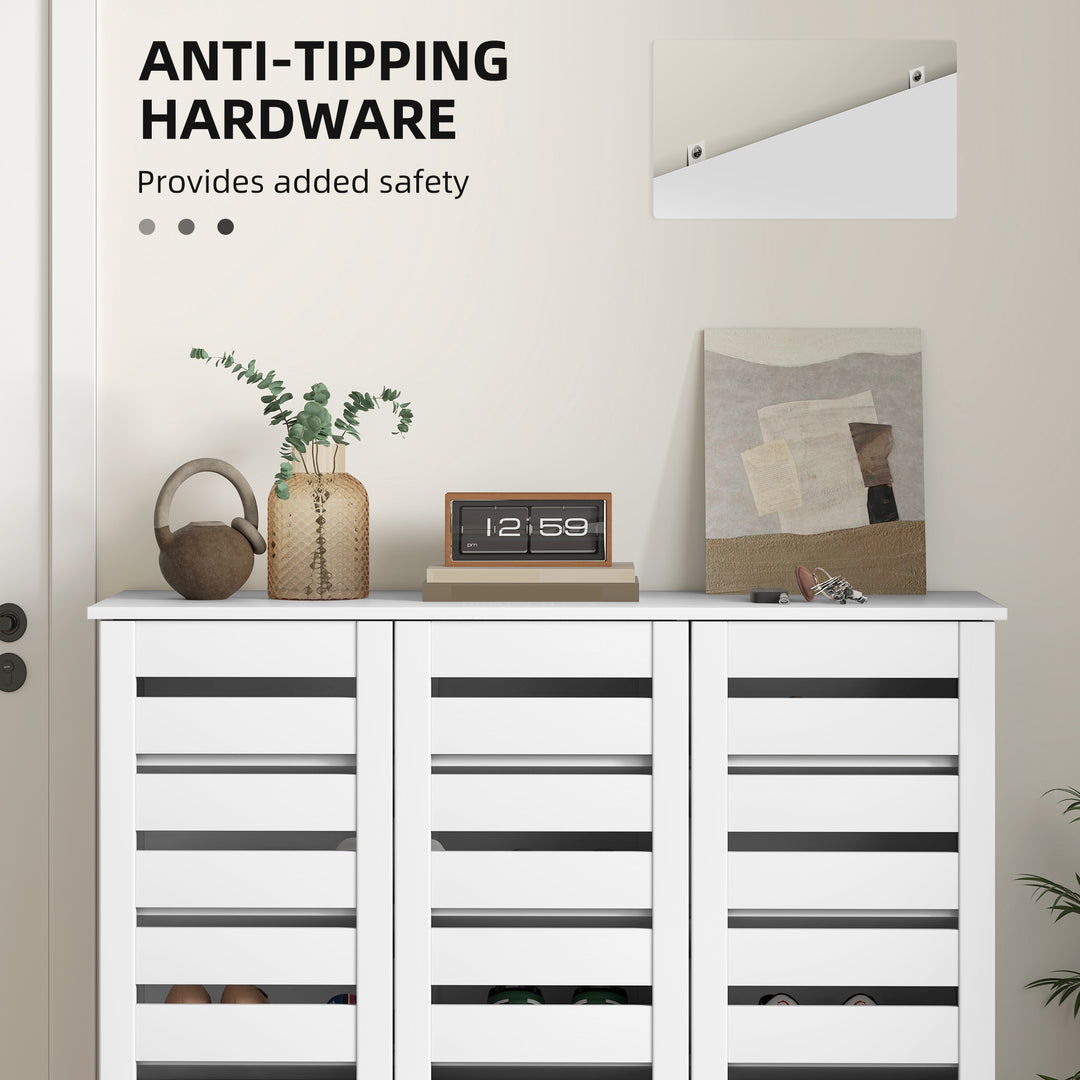 HOMCOM Narrow Shoe Cabinet with Slatted Doors, Adjustable Shelves for 20 Pairs of Shoes, Shoe Cabinet for Entryway, Dark Brown