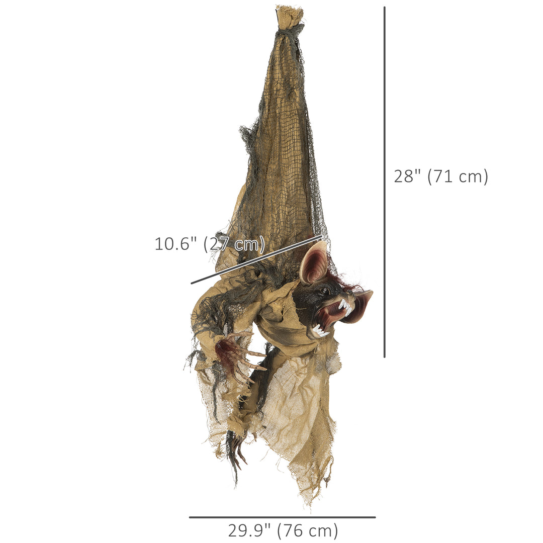 Outsunny 28" Halloween Animated Hanging Bat Opening Month with Glowing LED Eyes, Scary Halloween Decorations, Battery Operated