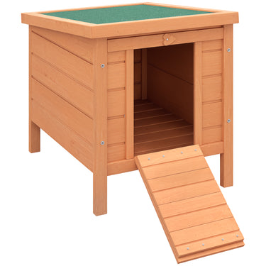 PawHut Wooden Rabbit Hutch Bunny Cage Outdoor Cat House Guinea Pig Cage Duck Shelter, Indoor Outdoor Use, 20"x16.5"x17", Orange