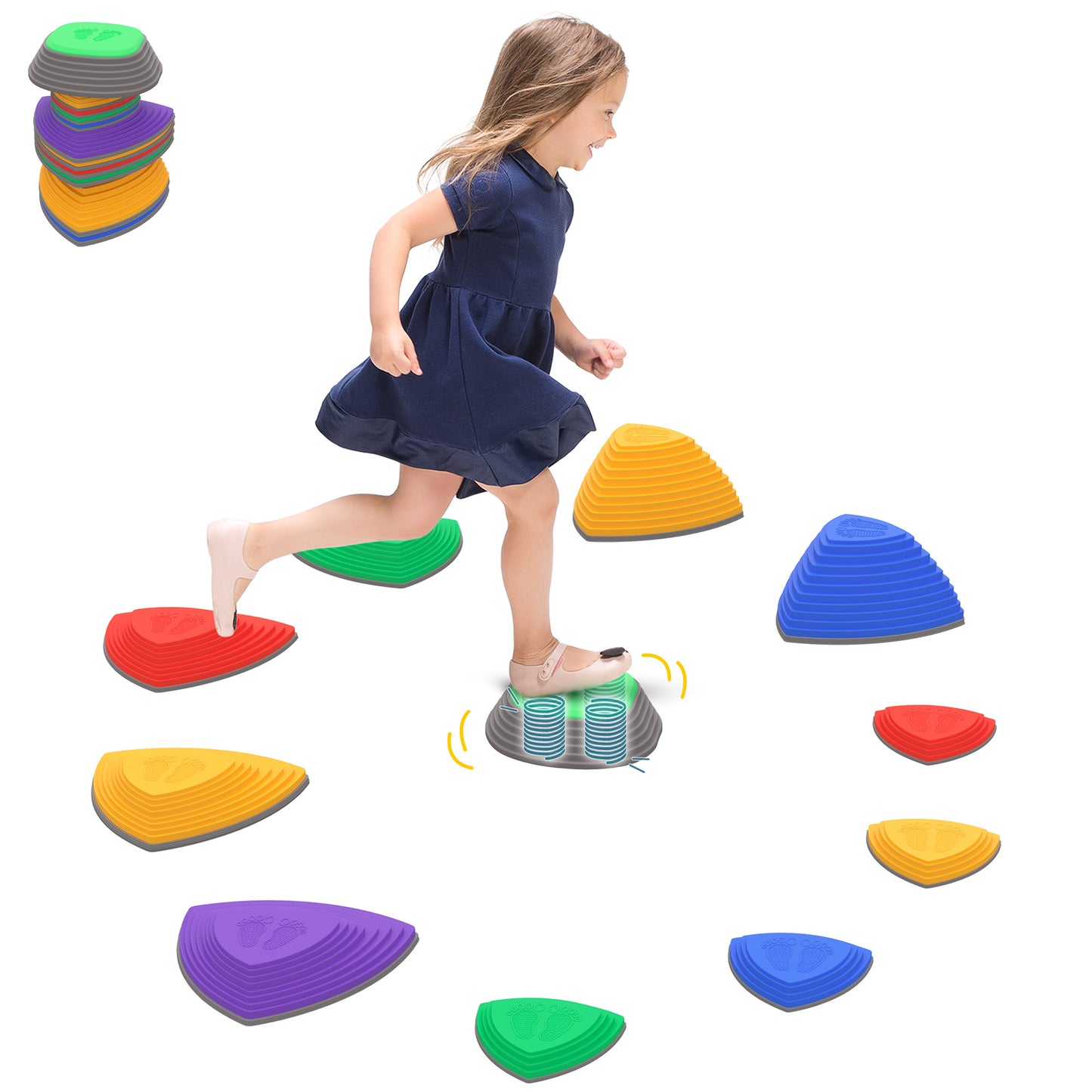 Outsunny 11PCs Larger Size Balance Stepping Stones for Kids with Non-slip Bottom, Stackable Obstacle Course Outdoor Indoor, Play River Rocks with Starfish Style