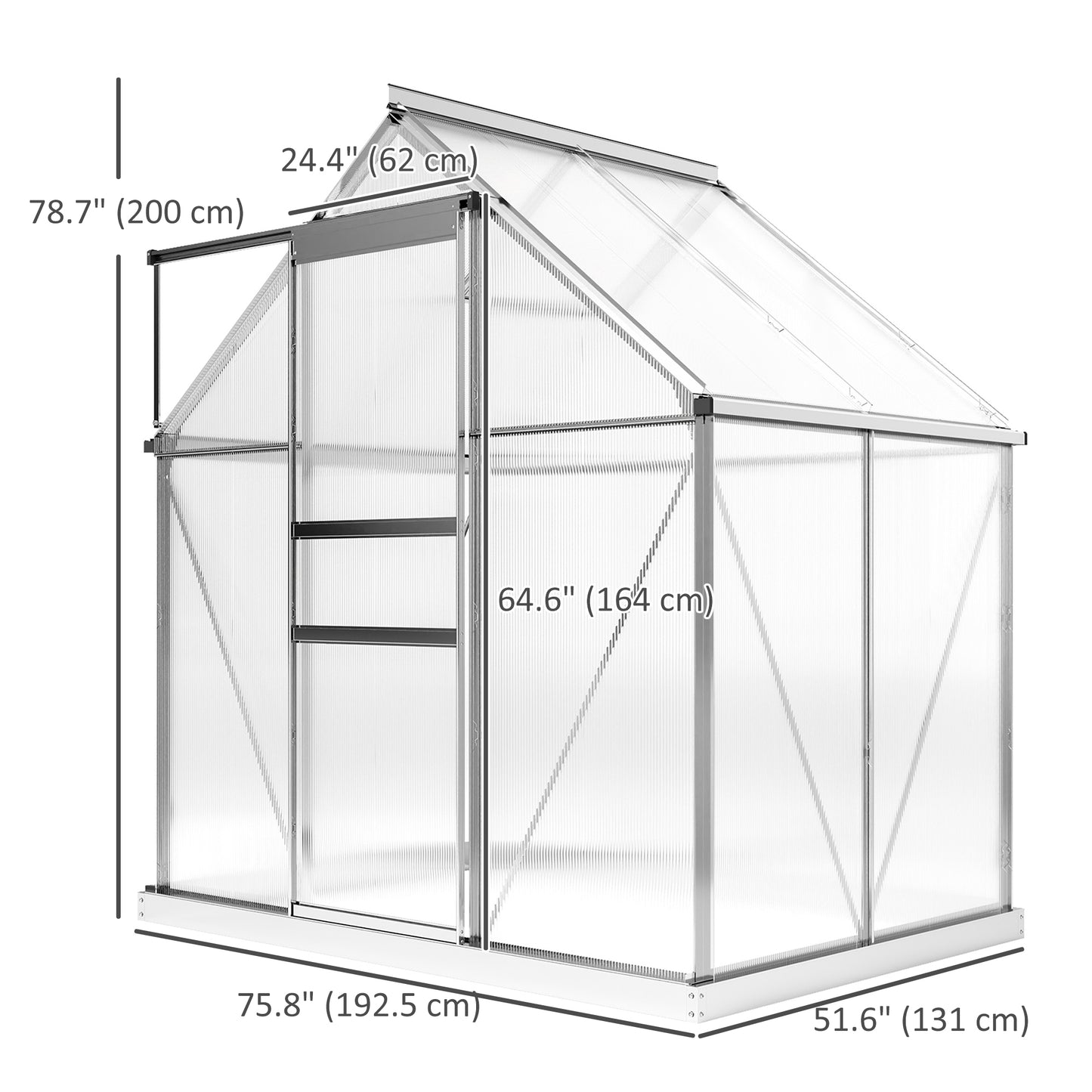 Outsunny 6' x 12' x 6.5' Walk-in Greenhouse, Polycarbonate Greenhouse with Adjustable Roof Vent, Base, Sliding Door, Clear