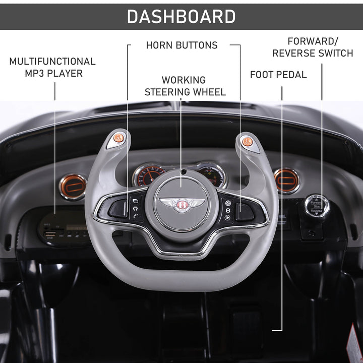 Aosom 12V Ride On Car Licensed Bentley Battery Powered Electric Vehicles w/ Parent Remote Control, 2 Speed - Black