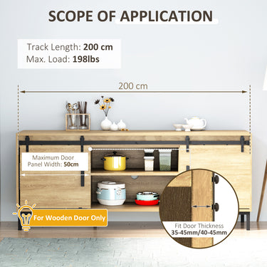 HOMCOM Mini Sliding Barn Door Hardware Kit for Double Doors, TV Stands, Cabinet Barn Door Hardware Kit, Fit 17.7" Wide Door Panel (J Shape), Black