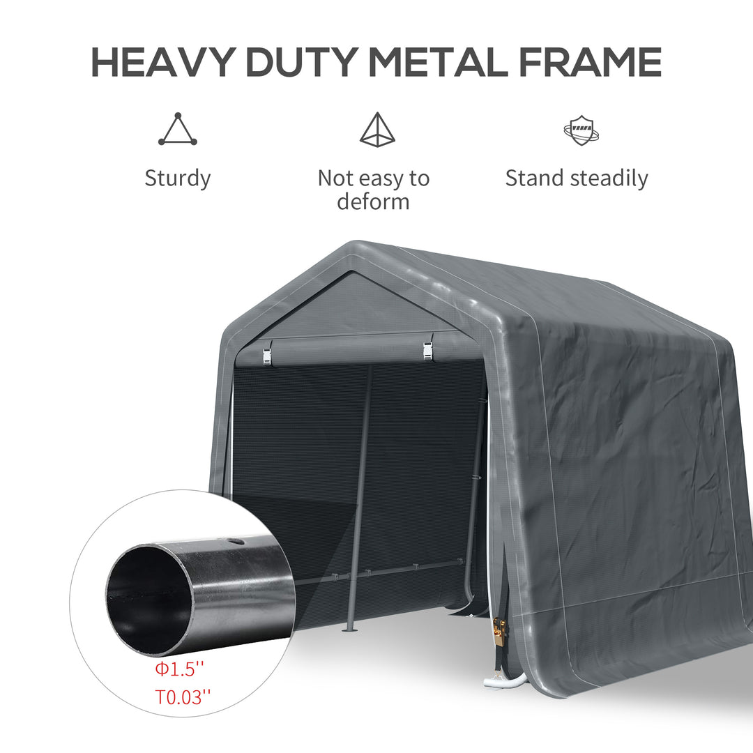Outsunny 9.2' x 7.9' Garden Storage Tent, Patio Storage Shelter w/ Metal Frame and Double Zipper Doors, Dark Grey